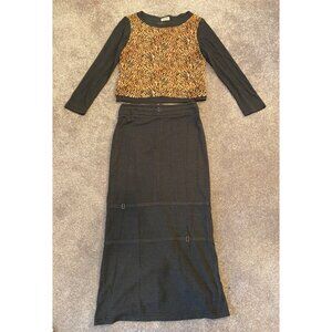 Clichy Womens Leopard Print Top & Black Maxi Skirt Set Petite Small